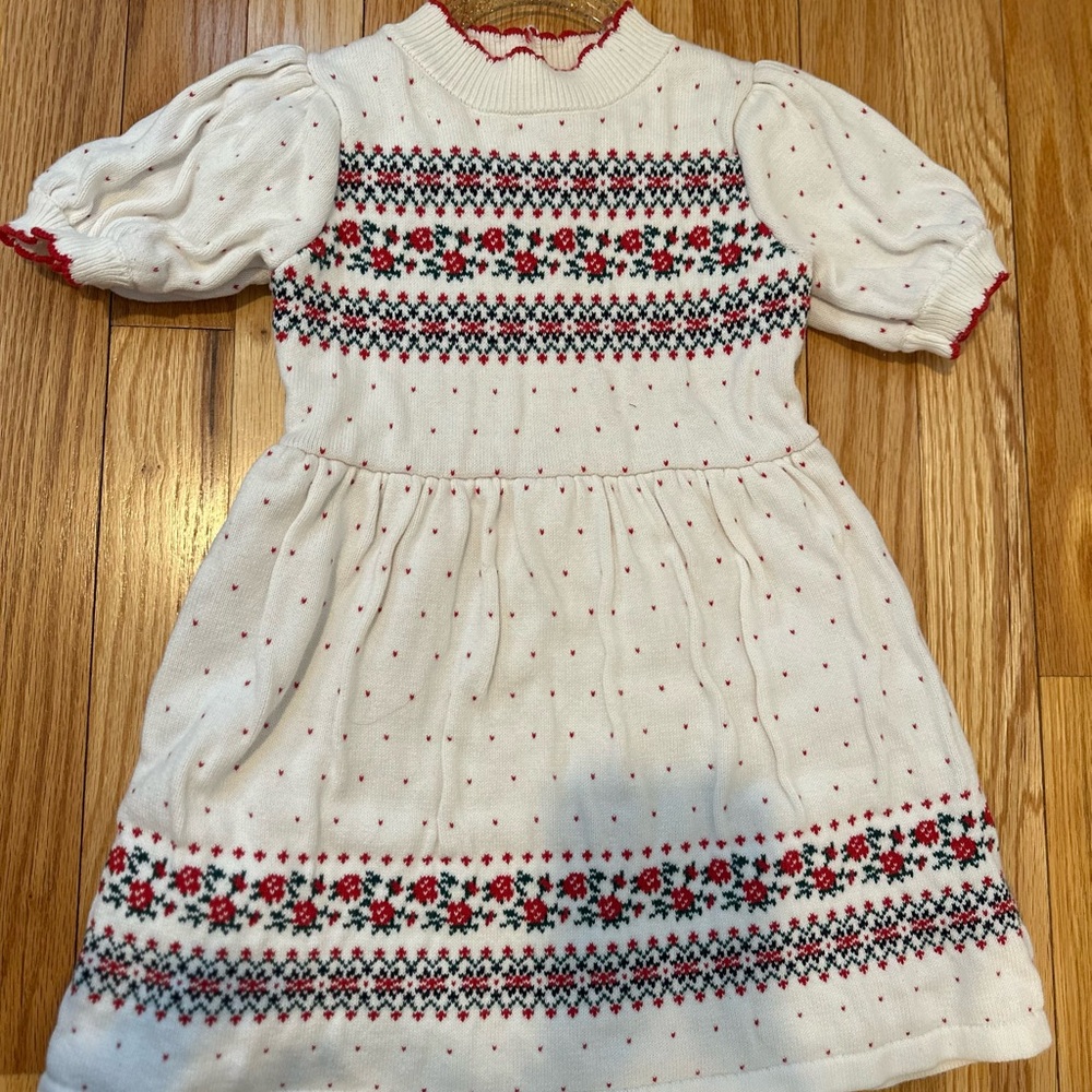 Janie and Jack White and Red A-line Dress with Puff Sleeves and Peter Pan Collar